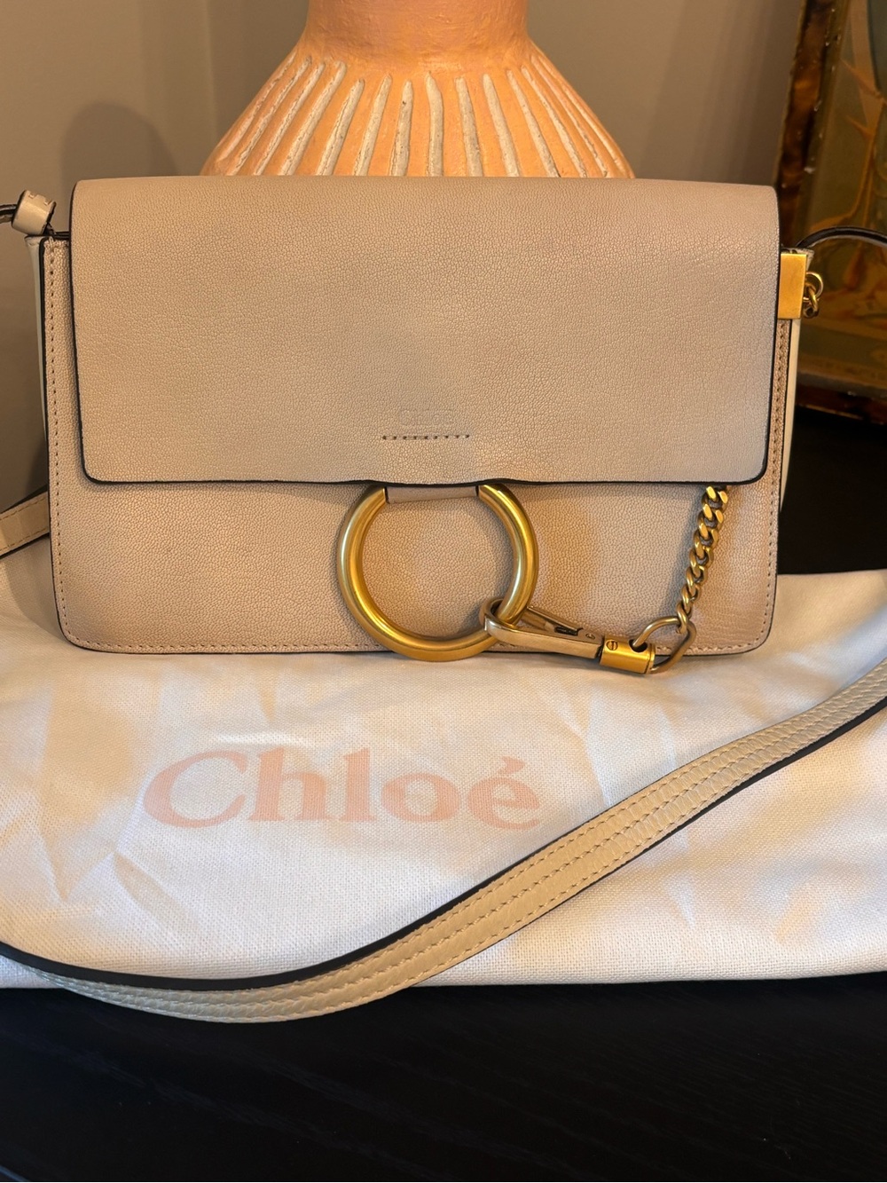 Authentic Chloe Light Grey Ivory Small Leather Faye Crossbody